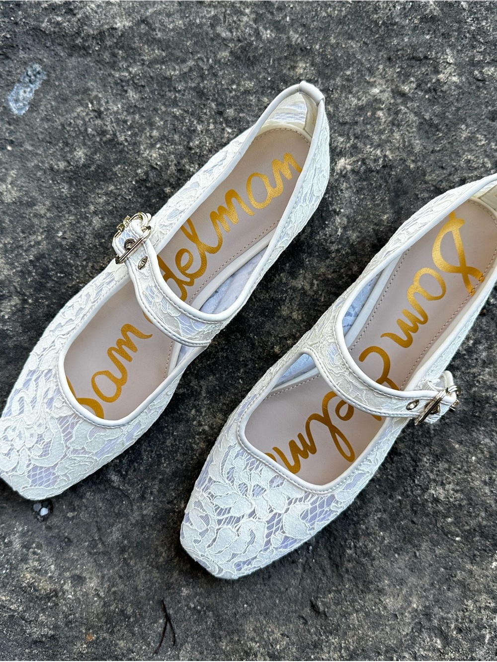 NEW Sam Edelman Ivory Lace Mary Jane Flats with Ankle Strap